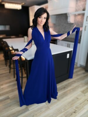 Cobalt blue infinity wrap dress.