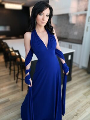 Cobalt blue infinity wrap dress.