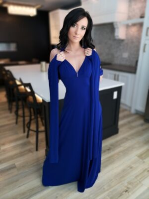 Cobalt blue infinity wrap dress.