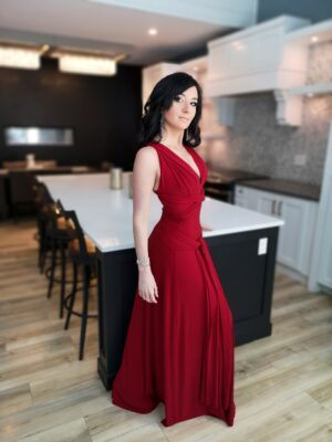 Red maxi rap dress.