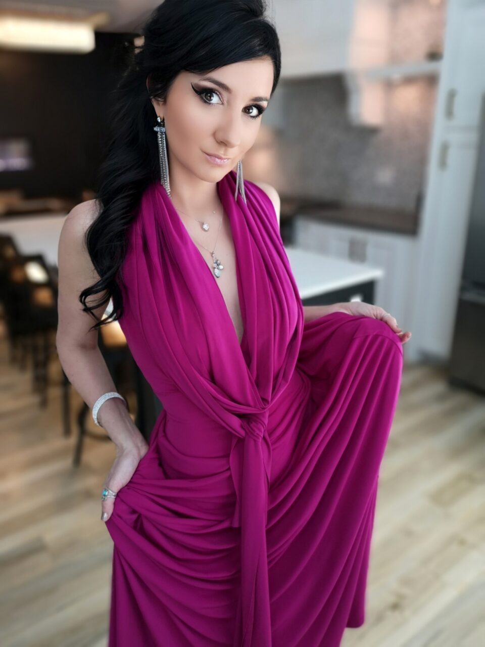 Pink infinity wrap dress.