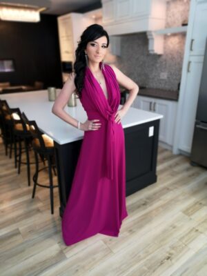 Pink infinity wrap dress.