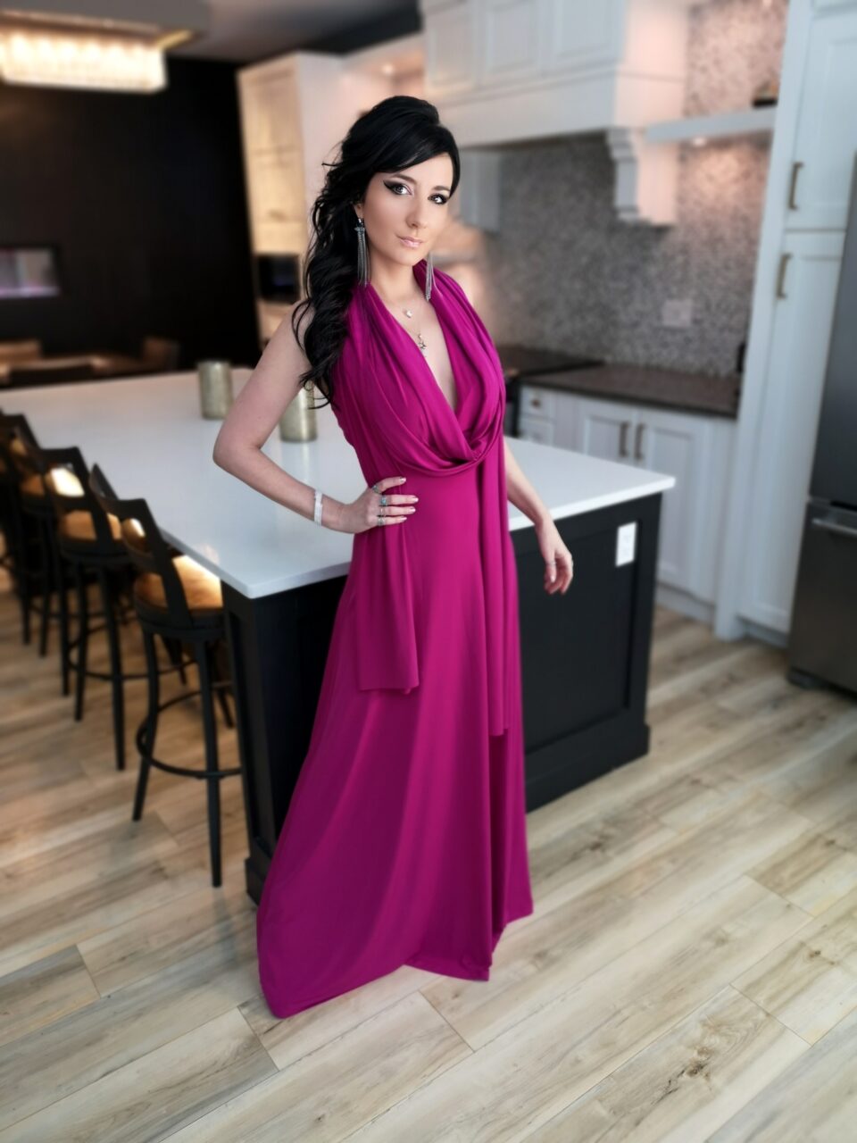 Pink infinity wrap dress.