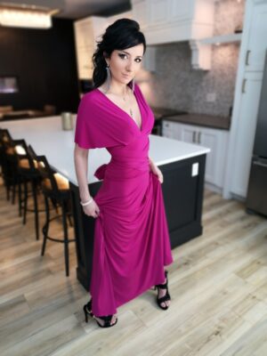 Pink infinity wrap dress.