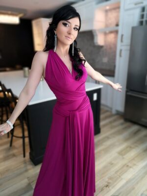 Pink infinity wrap dress.