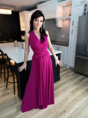 Pink infinity wrap dress.