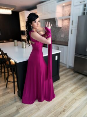 Pink infinity wrap dress.