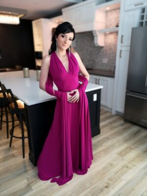 Pink infinity wrap dress.