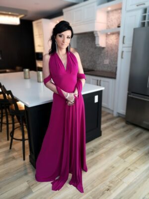Pink infinity wrap dress.