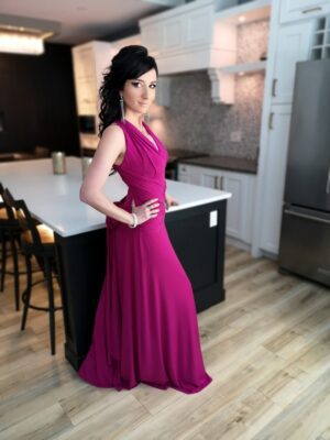 Pink infinity wrap dress.