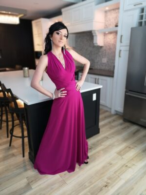 Pink infinity wrap dress.