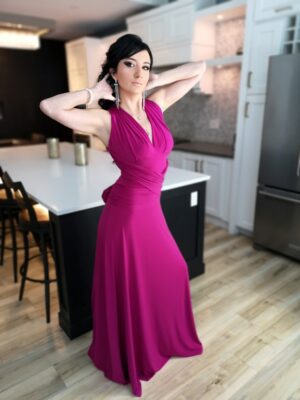 Pink infinity wrap dress.