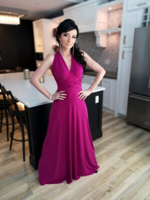 Pink infinity wrap dress.