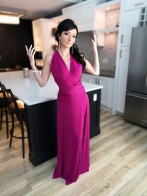 Pink infinity wrap dress.