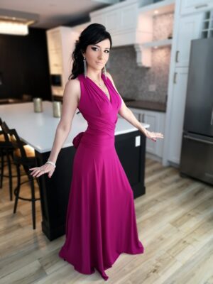 Pink infinity wrap dress.