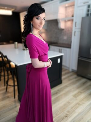 Pink infinity wrap dress.