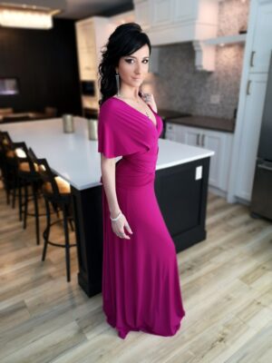 Pink infinity wrap dress.