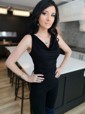 Soft black cowl neck tank top.