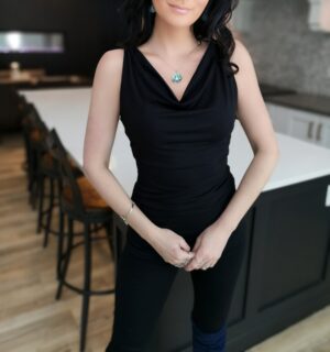 Soft black cowl neck tank top.