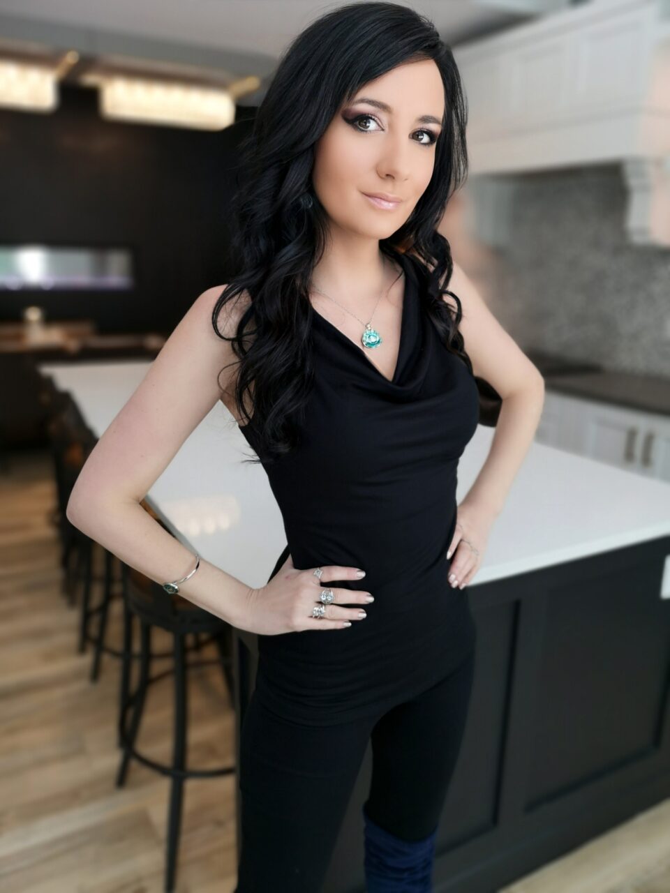 Soft black cowl neck tank top.