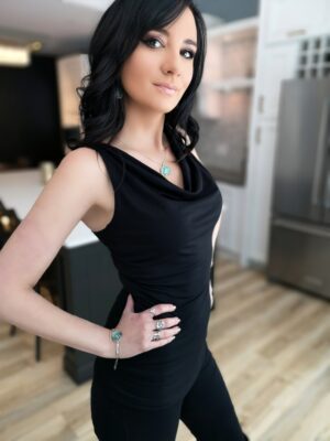 Soft black cowl neck tank top.