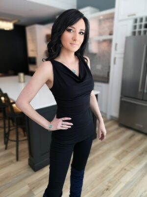 Soft black cowl neck tank top.