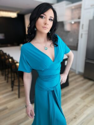 Ocean blue infinity wrap dress.