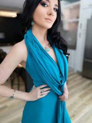 Ocean blue infinity wrap dress.