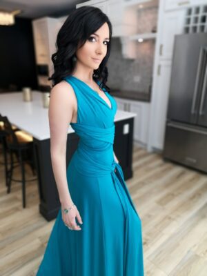 Ocean blue infinity wrap dress.