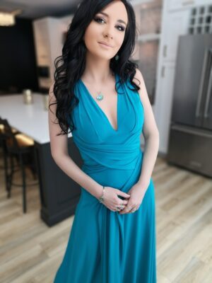 Ocean blue infinity wrap dress.