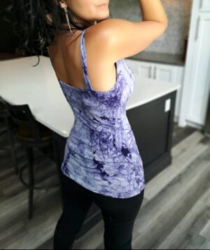 Purple stylish tie-dye cowl neck tank top.