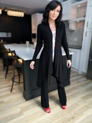 Classy long-sleeve black cardigan, bamboo blend.