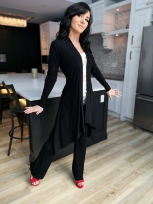 Classy long-sleeve black cardigan, bamboo blend.