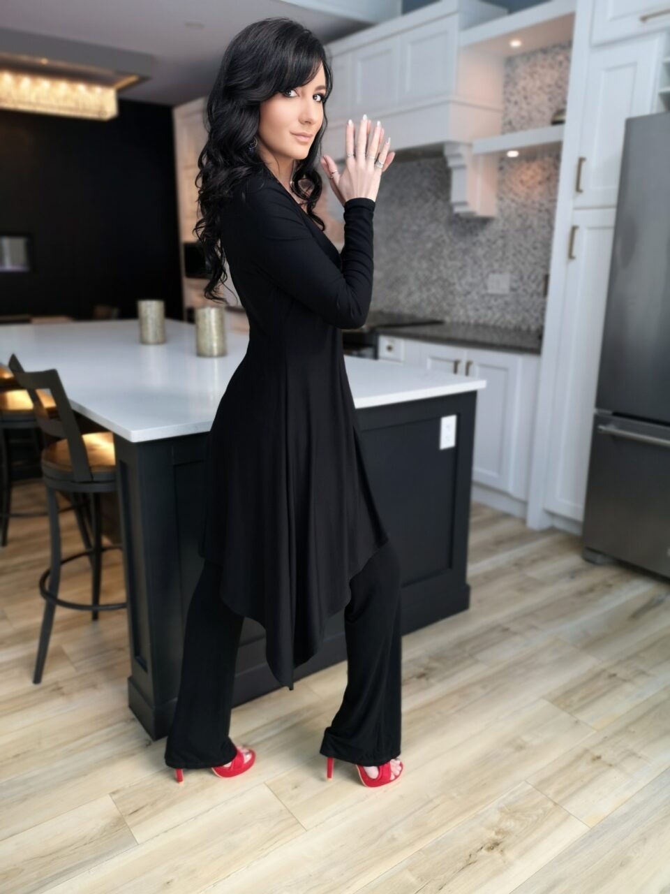 Classy long-sleeve black cardigan, bamboo blend.