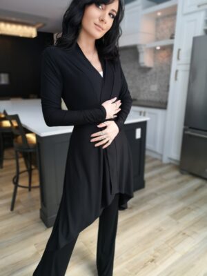 Classy long-sleeve black cardigan, bamboo blend.