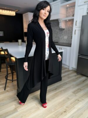 Classy long-sleeve black cardigan, bamboo blend.