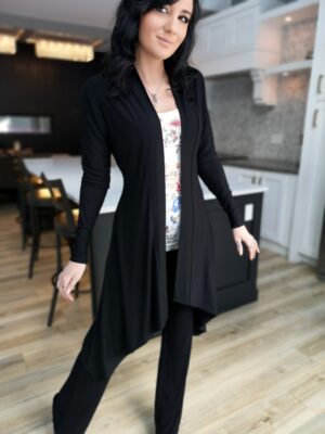 Classy long-sleeve black cardigan, bamboo blend.
