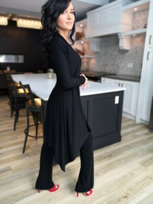 Classy long-sleeve black cardigan, bamboo blend.