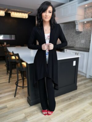Classy long-sleeve black cardigan, bamboo blend.