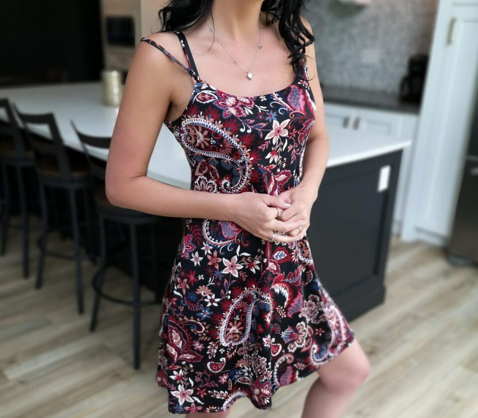 Short paisley red sundress.