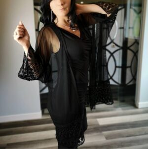 Black mesh draping cardigan.