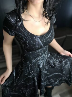 Black and silver tissue hem asymmetrical dress.