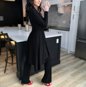 Classy long-sleeve black cardigan, bamboo blend.