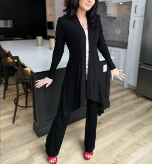 Classy long-sleeve black cardigan, bamboo blend.