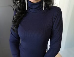 Navy blue ribbed turtleneck.