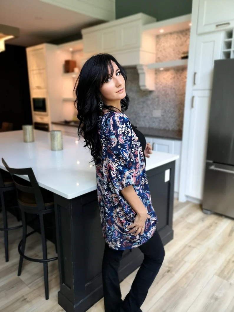 Blue paisley chiffon flowing cover up.