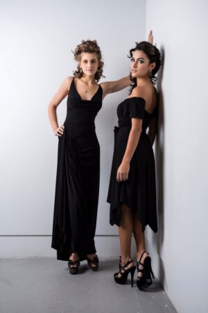 Black cowl neck backless maxi dress.
