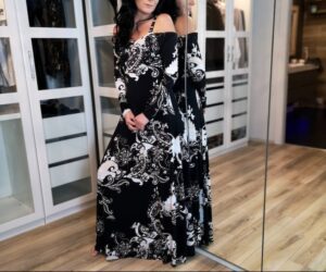 Bold paisley print in classic black and white maxi dress.