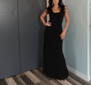 Solid black cap sleeve fitted maxi dress.