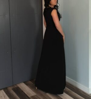 Solid black cap sleeve fitted maxi dress.